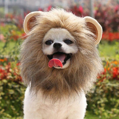 Christmas Funny Hat Cap Pet Dress Simulation Toy Halloween Party Festival Lion Hair Mane Ears Head Cap Scarf Cosplay Costume - Asmota
