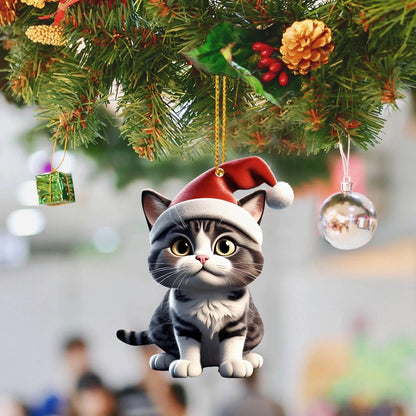 Christmas Modern Home Decoration 2d Acrylic Cartoon Cat Christmas Tree Pendant Christmas Cartoon Cute Christmas Cosas De Navidad - Asmota