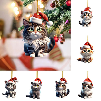 Christmas Modern Home Decoration 2d Acrylic Cartoon Cat Christmas Tree Pendant Christmas Cartoon Cute Christmas Cosas De Navidad - Asmota