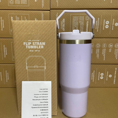 Cobranded Water Bottles 20oz 30oz Cups Heat Preservation Stainless Steel Tumblers With Handle Outdoor Large Capacity Car Mugs Leakproof Flip Cups FY5651 0813 - Asmota