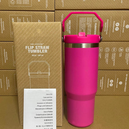 Cobranded Water Bottles 20oz 30oz Cups Heat Preservation Stainless Steel Tumblers With Handle Outdoor Large Capacity Car Mugs Leakproof Flip Cups FY5651 0813 - Asmota