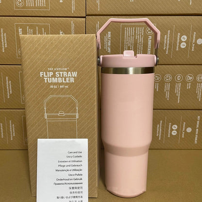 Cobranded Water Bottles 20oz 30oz Cups Heat Preservation Stainless Steel Tumblers With Handle Outdoor Large Capacity Car Mugs Leakproof Flip Cups FY5651 0813 - Asmota