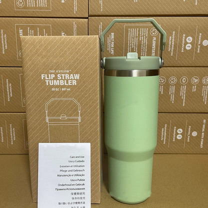 Cobranded Water Bottles 20oz 30oz Cups Heat Preservation Stainless Steel Tumblers With Handle Outdoor Large Capacity Car Mugs Leakproof Flip Cups FY5651 0813 - Asmota