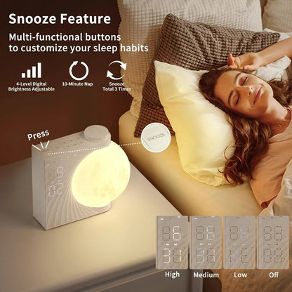 Colorful Atmosphere Moon Light Sunrise Alarm Clock Wake - Up Light Breathing Light Three - Speed Dimming Clock Dual Alarm Clock Timing Sound Machine for Heavy Sleepers Nightlight Sleep Aid Snooze 10 Nature Sounds 8 Colors Ideal for Gift - Asmota