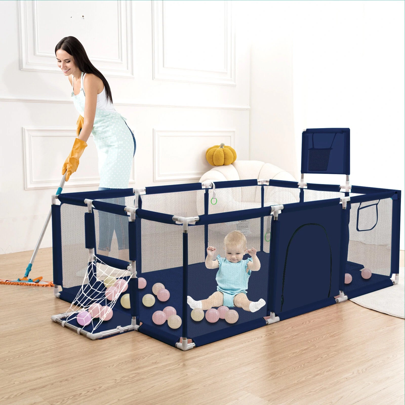 Comomy Playpen 180 x 122 cm for Baby Playpen Foldable Safety Barrier Play Tent Playpen Baby Portable Baby Cradle - Asmota