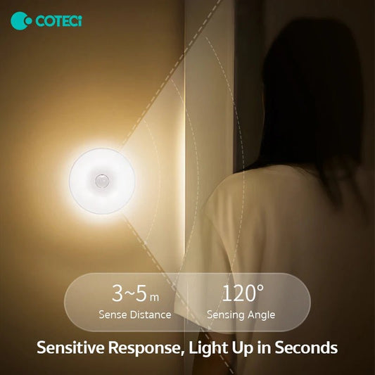 COTECi Smart LED Sensor Night Linkage Motion Light Rechargeable Wireless Magnetic Induction Lamp Wall Home Bedroom Kitchen - Asmota