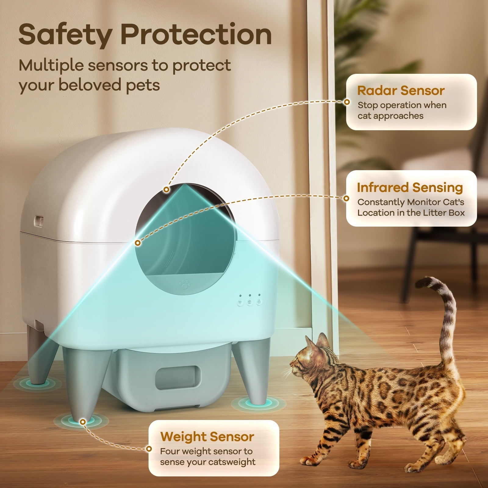 Cumrige Self - Cleaning Cat Litter Box, App Controlled, with Safety Sensor, Removable and Washable Liner - Asmota
