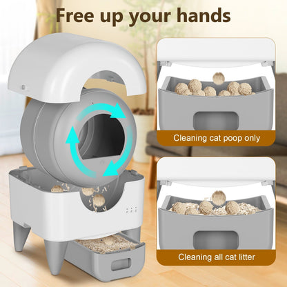 Cumrige Self - Cleaning Cat Litter Box, App Controlled, with Safety Sensor, Removable and Washable Liner - Asmota