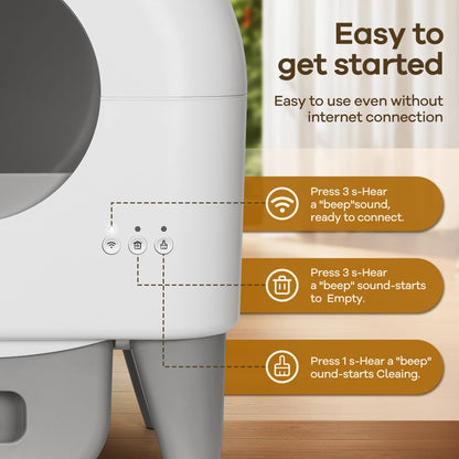 Cumrige Self - Cleaning Cat Litter Box, App Controlled, with Safety Sensor, Removable and Washable Liner - Asmota
