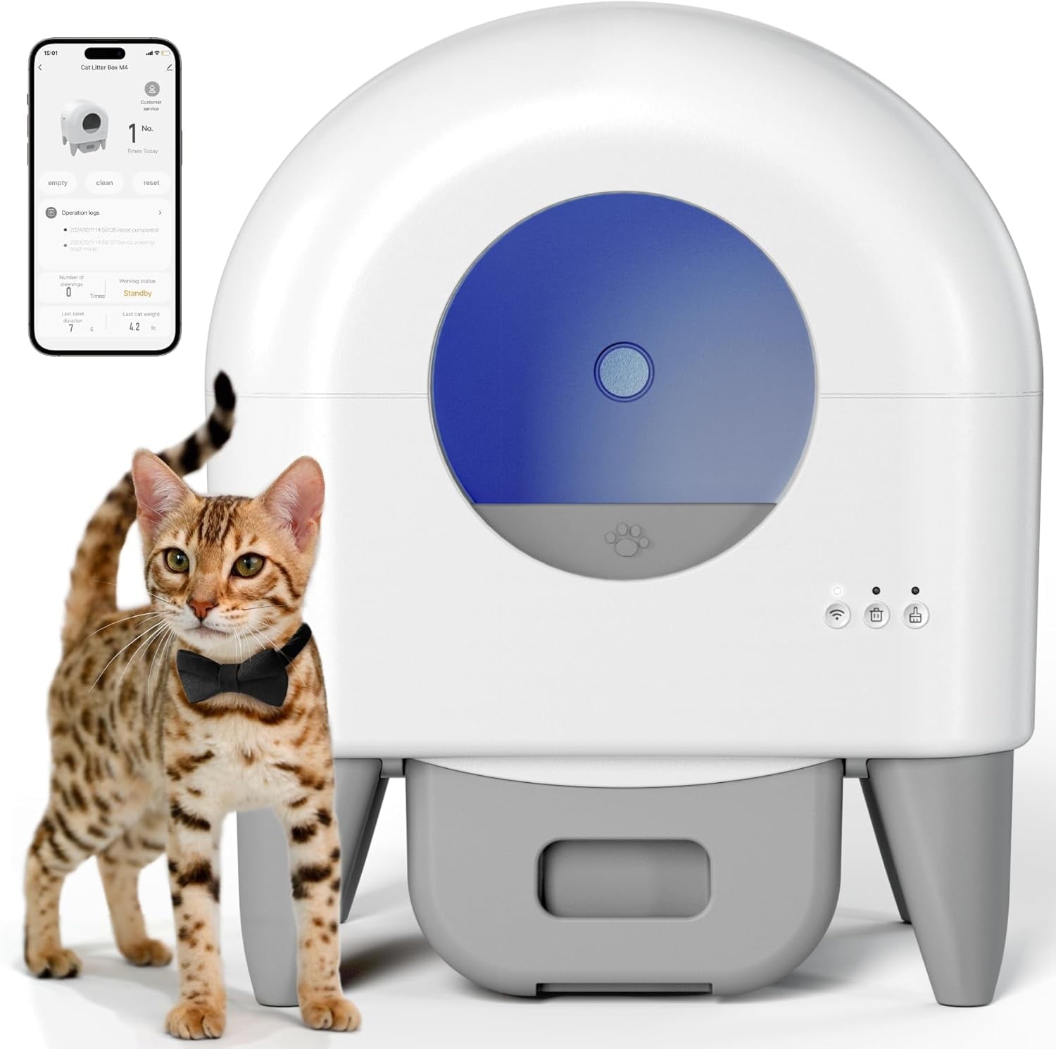 Cumrige Self - Cleaning Cat Litter Box, App Controlled, with Safety Sensor, Removable and Washable Liner - Asmota