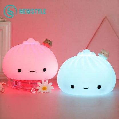 Cute LED Night Light Bun Dumpling Cartoon Bedroom Holiday Home Decoration Soft Lamp Christmas Children Gifts - Asmota