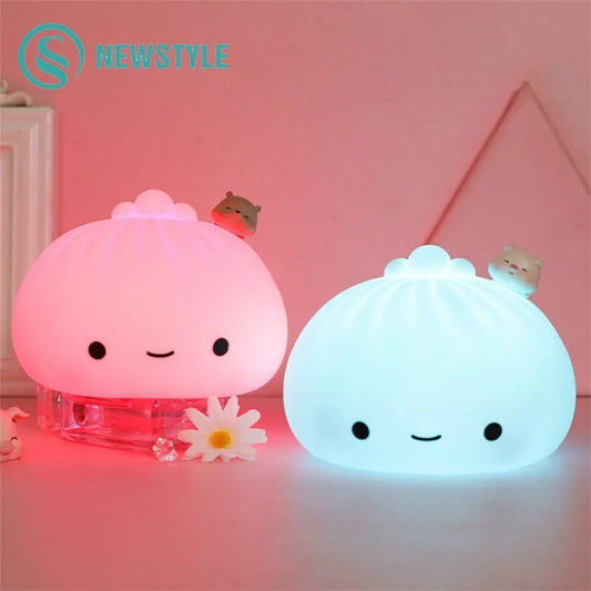 Cute LED Night Light Bun Dumpling Cartoon Bedroom Holiday Home Decoration Soft Lamp Christmas Children Gifts - Asmota