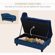 Luxury Small Dog Bed with Hidden Storage in Blue Fabric