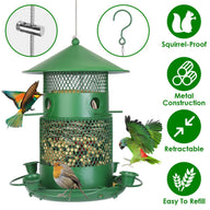 Green Metal Squirrel-Proof Wild Bird Feeder with 360° Perches