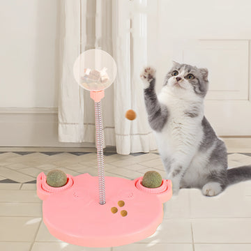 Cat Food Dispenser Tumbler Bowl with Suction Base and Play Toy