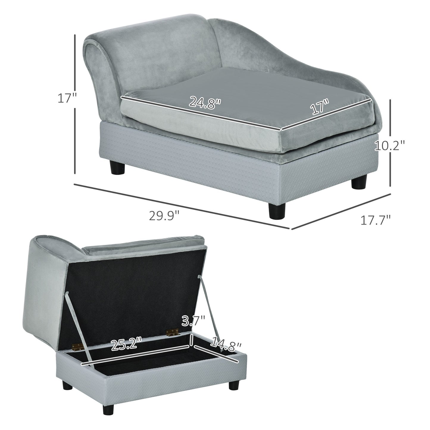 Luxury Small Dog Couch Bed with Hidden Storage & Foam Cushion