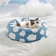 Lesure Round Jacquard Shaggy Plush Cat Bed with Anti Slip Bottom