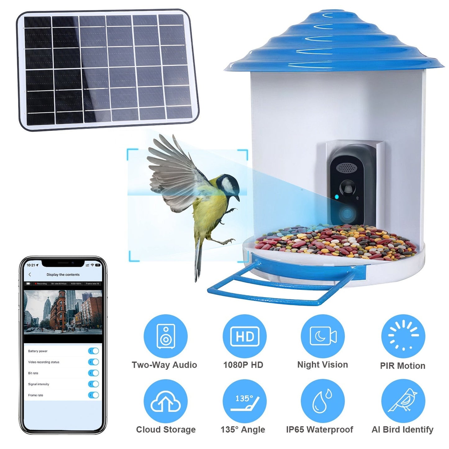 Smart Solar Bird Feeder with 1080p HD Camera and AI Motion Capture