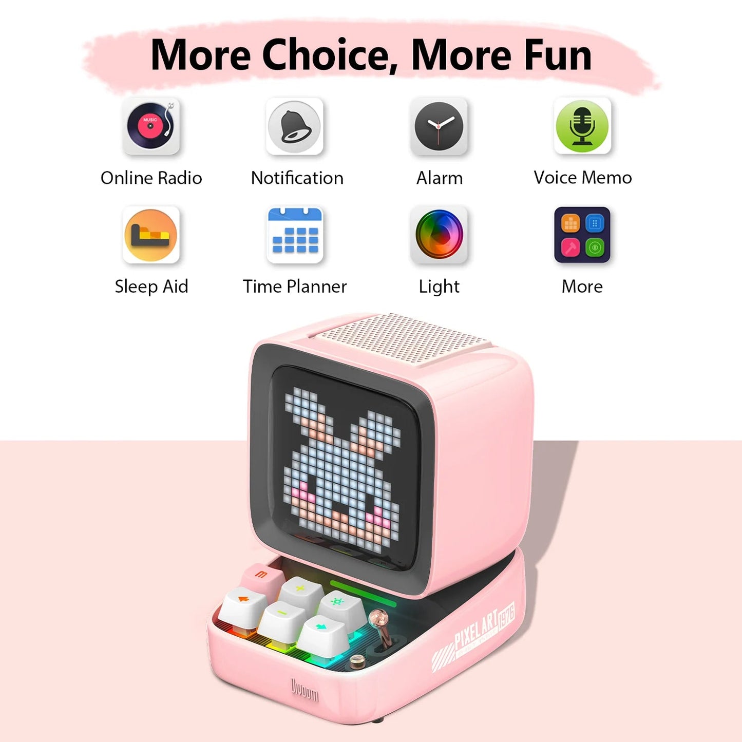 Divoom Ditoo - Pro Retro Pixel Art Bluetooth Portable Speaker Alarm Clock DIY LED Display Board, Cute Gift Home Light Decoration - Asmota