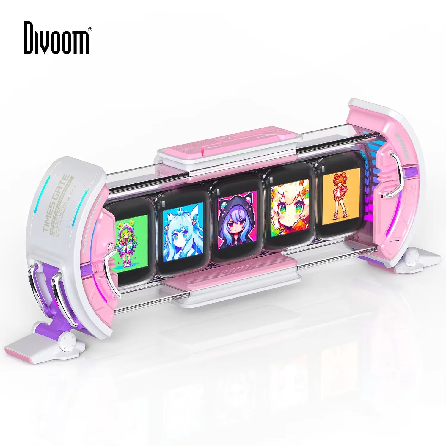 Divoom Times Gate Cute Gaming Digital Clock Informative Display Social Media, Pixel Art Display for Gamers Decor (Pink) - Asmota