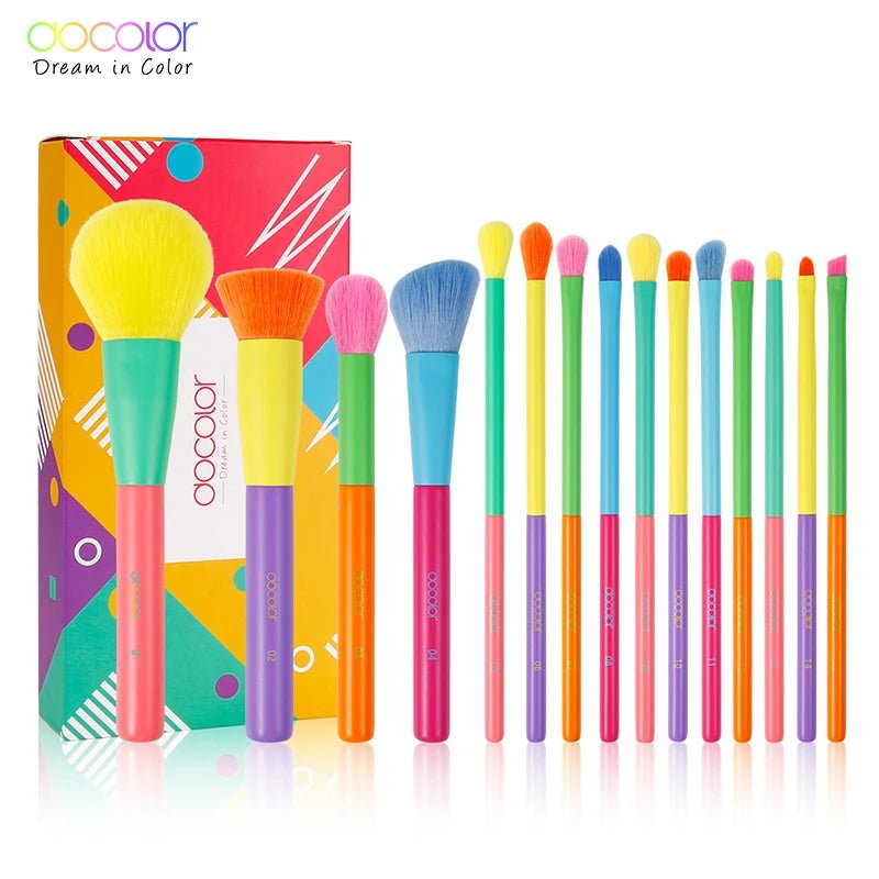 Docolor Colorful Makeup brushes set Cosmetic Foundation Powder Blush Eyeshadow Face Kabuki Blending Make up Brushes Beauty Tool - Asmota