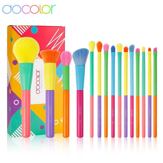 Docolor Colorful Makeup brushes set Cosmetic Foundation Powder Blush Eyeshadow Face Kabuki Blending Make up Brushes Beauty Tool - Asmota