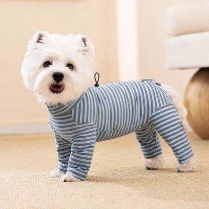 Dog Pajamas for Small Dogs Cats Stripes Dog Clothes Puppy Onesie Dog Christmas Pajamas Jumpsuit Home Wear Pjs 4 Legged Apparel - Asmota