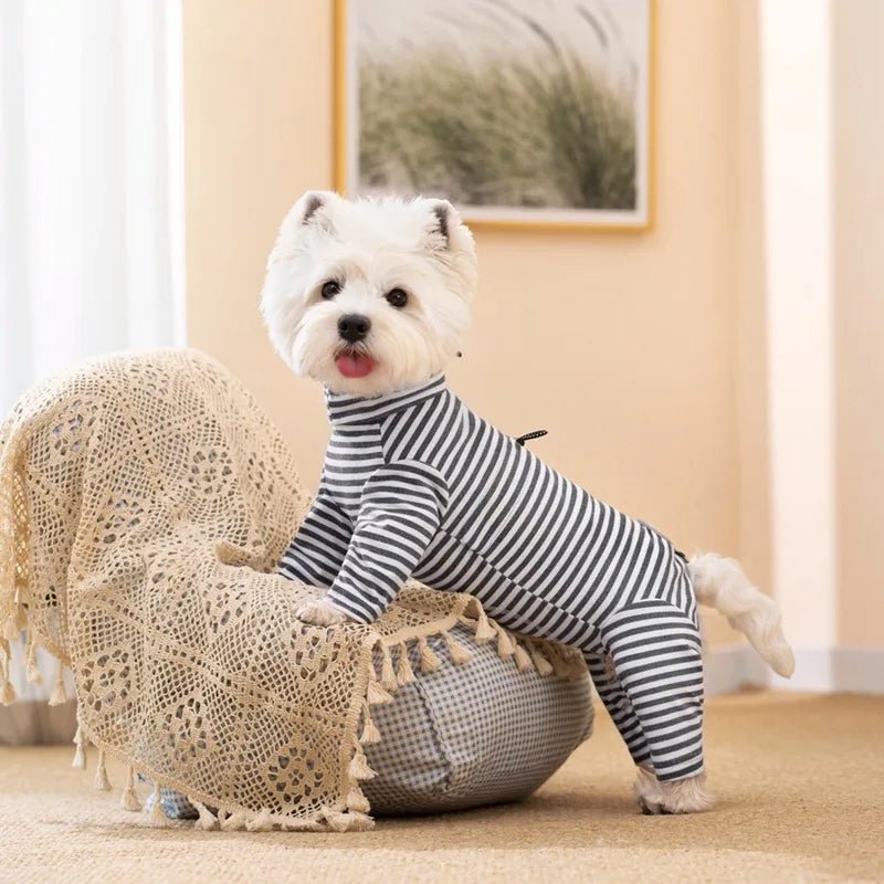 Dog Pajamas for Small Dogs Cats Stripes Dog Clothes Puppy Onesie Dog Christmas Pajamas Jumpsuit Home Wear Pjs 4 Legged Apparel - Asmota