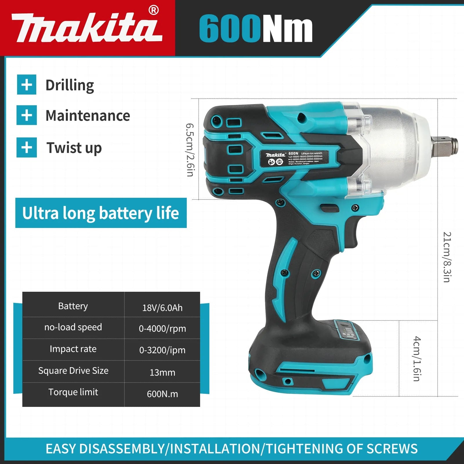 Durable Makita 600NM Single Purpose Handheld Tool for High Performance Applications(only tool) - Asmota