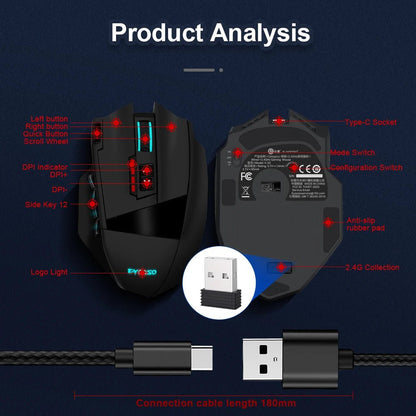E - YOOSO X - 33 RGB USB 2.4G Wireless Gaming Mouse 16000 DPI 16 Buttons Programmable Game Optical Mice for Computer PC Laptop - Asmota