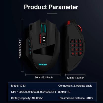 E - YOOSO X - 33 RGB USB 2.4G Wireless Gaming Mouse 16000 DPI 16 Buttons Programmable Game Optical Mice for Computer PC Laptop - Asmota