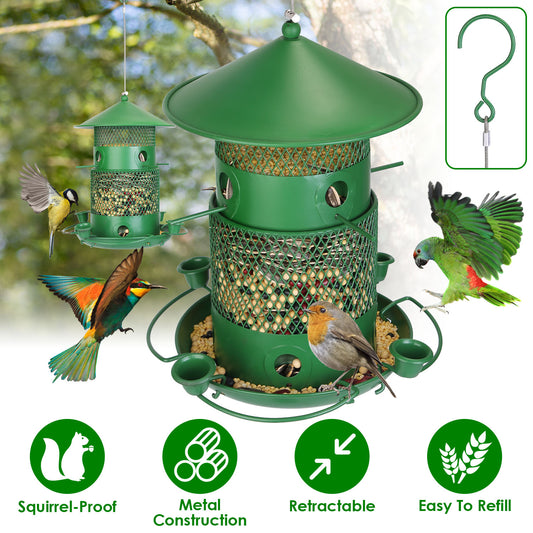 1Pc Wild Bird Feeder Squirrel-Proof Chew-Proof Metal Bird Seed Feeder Outdoor Hanging Bird Feeder With 360 Degree Circular Perches Water Cups For Yard Garden Patio Spring Summer