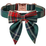 Christmas Dog Collar with Rose Gold Buckle and Plaid Pattern