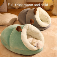 Winter Nest Fabric Dog Bed Slippers in Avocado Green, Blue Elk, Gray Brown Bear