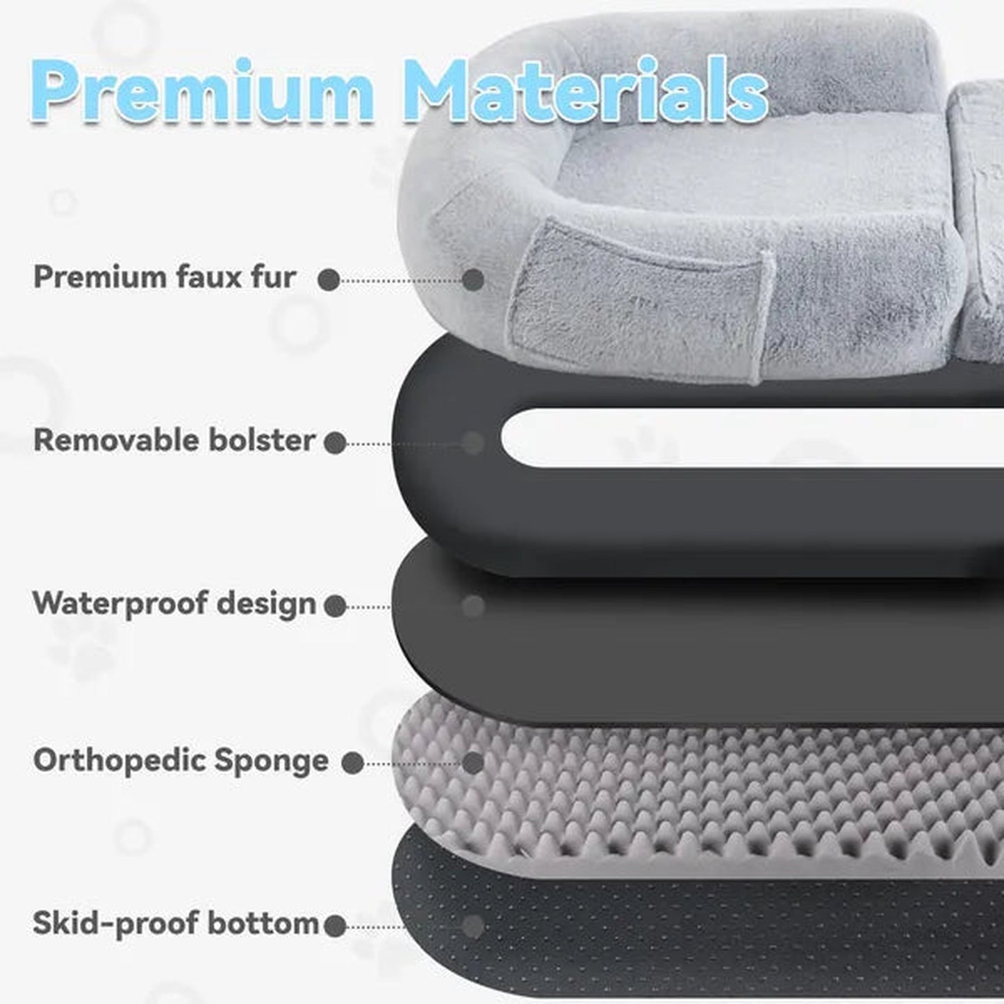 Orthopedic Foldable Plush Dog Bed for Large Dogs in Faux Fur