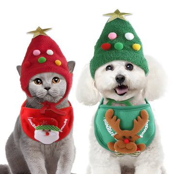 Christmas Tree Dog Hat with Colorful Pom-Poms