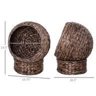 Handwoven Elevated Cat Bed with Rotating Basket and Cushion, Dark Gray