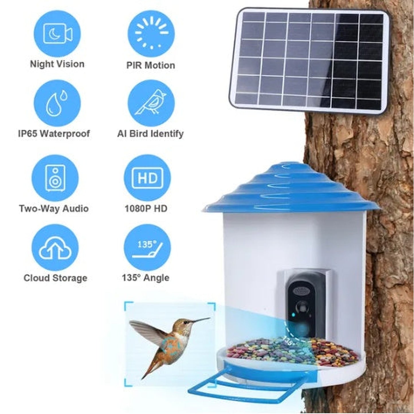 White Bird Feeder with Solar HD Camera and AI Motion Capture