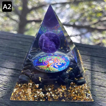 Energy Pyramid Orgonite Reiki Natural Amethyst Ball Healing Crystal Chakra Tool Ornaments Resin Stones Home Decoration Gifts - Asmota