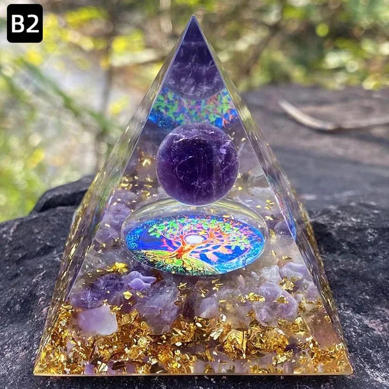 Energy Pyramid Orgonite Reiki Natural Amethyst Ball Healing Crystal Chakra Tool Ornaments Resin Stones Home Decoration Gifts - Asmota