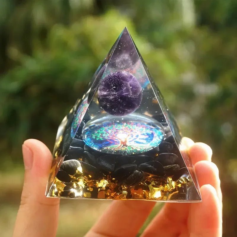 Energy Pyramid Orgonite Reiki Natural Amethyst Ball Healing Crystal Chakra Tool Ornaments Resin Stones Home Decoration Gifts - Asmota