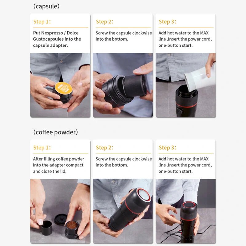 [EU/US/AE Direct] HiBREW H4 Multifunctional Portable Coffee Machine Adapter & Storage Bag & Foldable Holder Compatible with NS Capsules DG Capsules & Ground Coffee for Outdoor Activities - Asmota