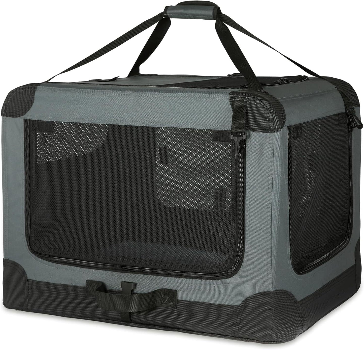 Foldable Dog Cage, Portable Travel Dog Cage With Three-door Mesh Windows--24IN.grey