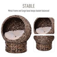 Handwoven Elevated Cat Bed with Rotating Basket and Cushion, Dark Gray