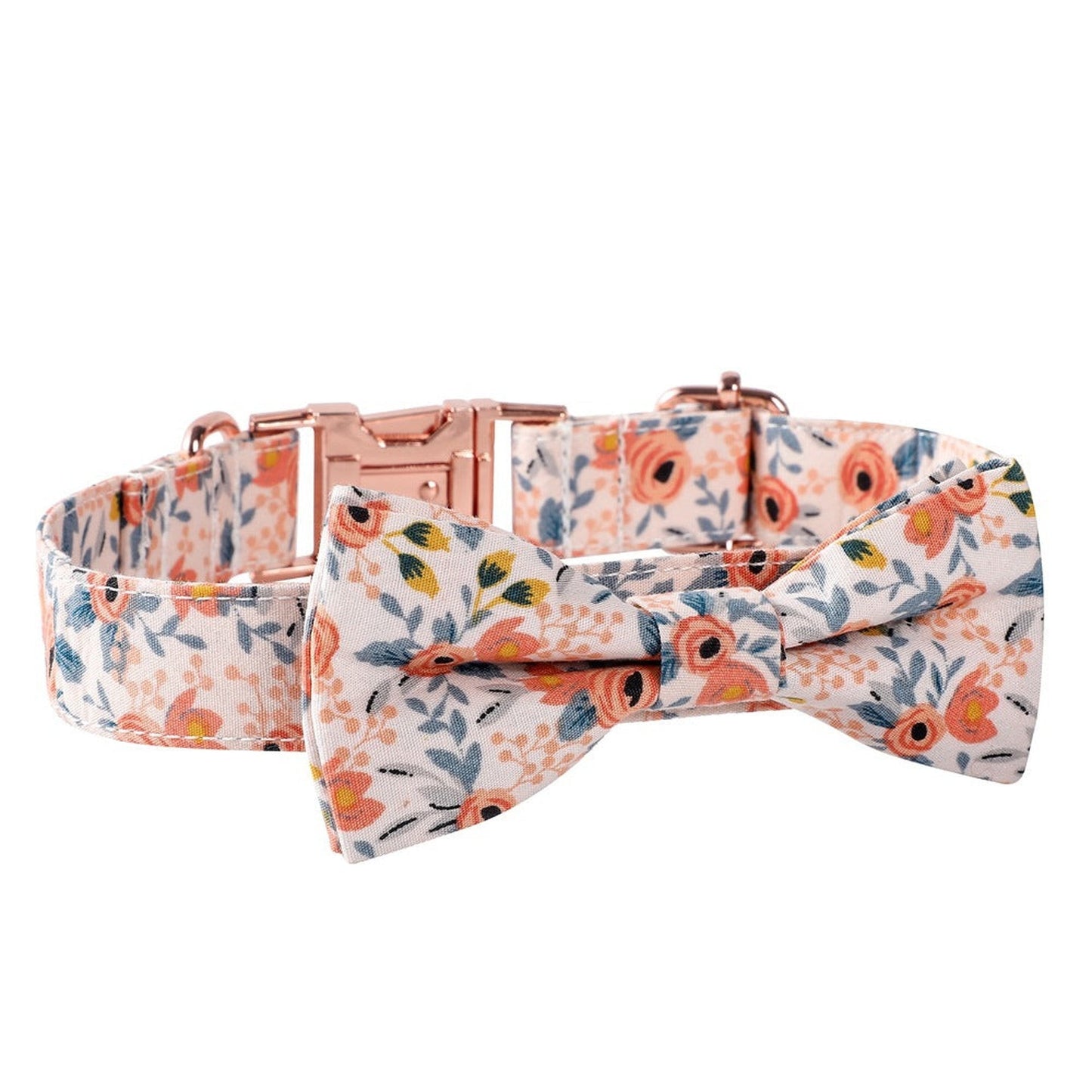 Cotton Floral Pattern Dog Collar with Rose Gold Buckle
