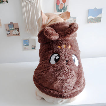 Embroidery Cartoon Hooded Dog Vest in Coral Velvet