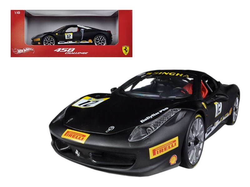 Ferrari 458 Challenge Matt Black 12 1/18 Diecast Car Model by Hot Wheels - Asmota
