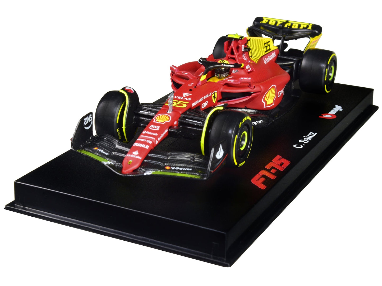 Ferrari F1 - 75 16 Charles Leclerc "Giallo Modena" 2nd Place Formula One F1 Italian GP (2022) "Formula Racing" Series with Display Case 1/43 Diecast Model Car by Bburago - Asmota