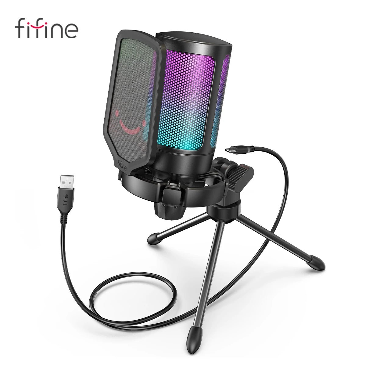 FIFINE Ampligame USB Microphone for Gaming Streaming with Pop Filter Shock Mount&Gain Control,Condenser Mic for PC/MAC - Asmota