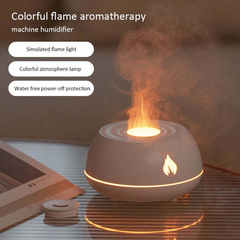 Flame Humidifier Aromatherapy Diffuser 7 Colors Light Home Air Humidifier 130ML USB Room Fragrance Essential Oil Diffuser - Asmota